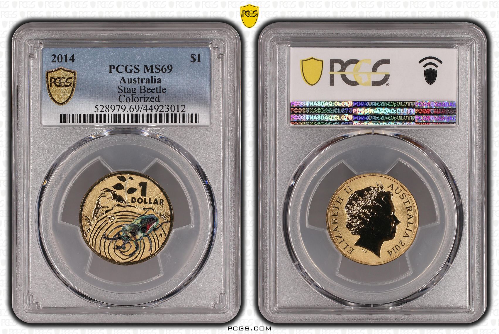 2014 Australia One Dollar, $1 Stag Beetle PCGS - MS69 POP 16/0 -012