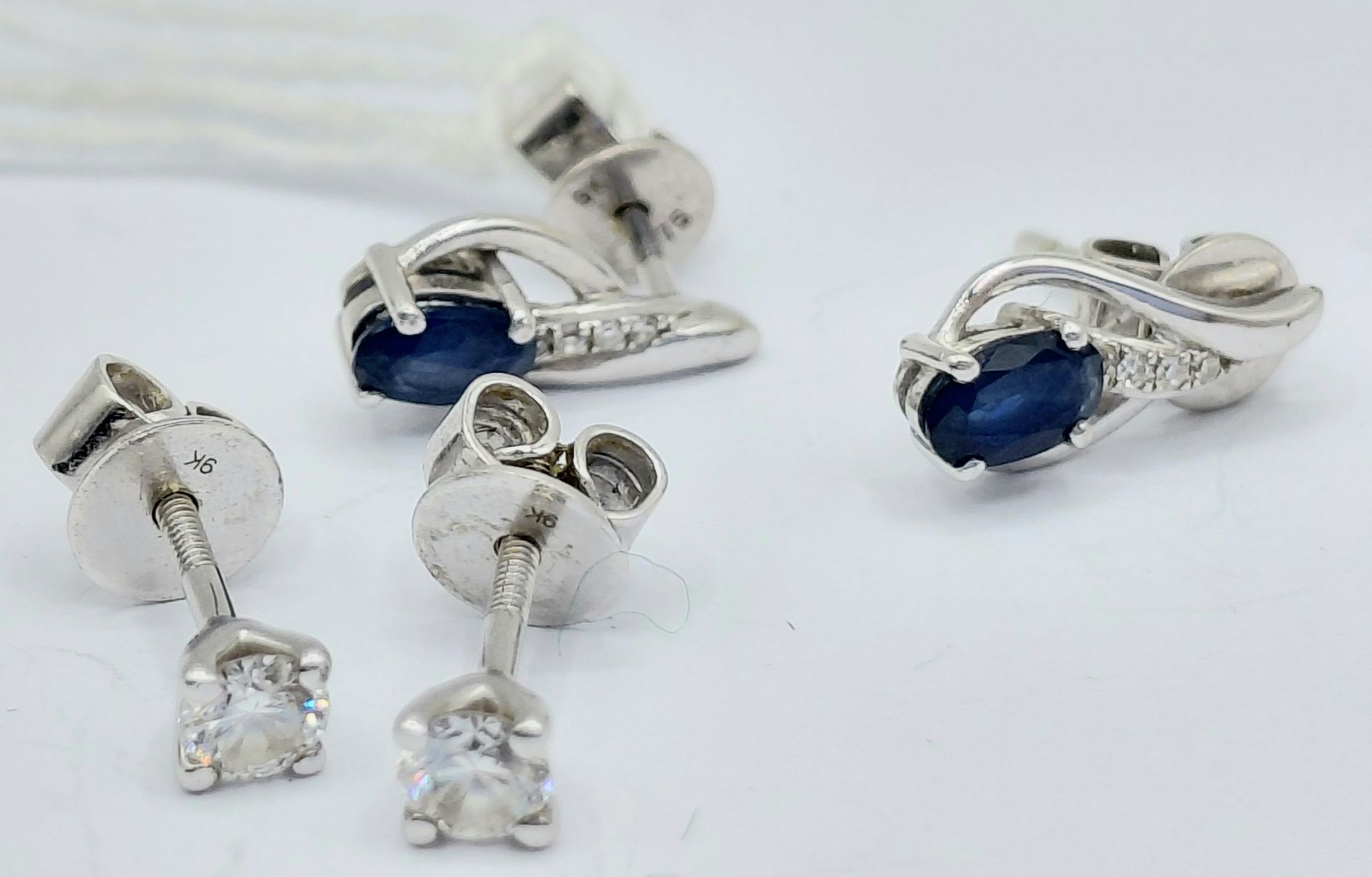 9ct Gold Diamonds And Sapphire Earrings