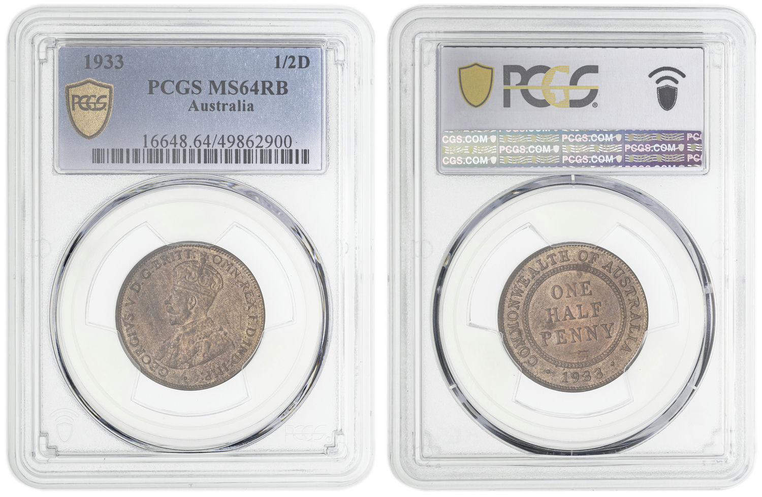 George V, Halfpenny, 1933, PCGS MS64RB