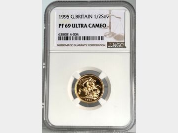 1995 ELIZABETH II PROOF GOLD HALF SOVEREIGN PF69 UCAM