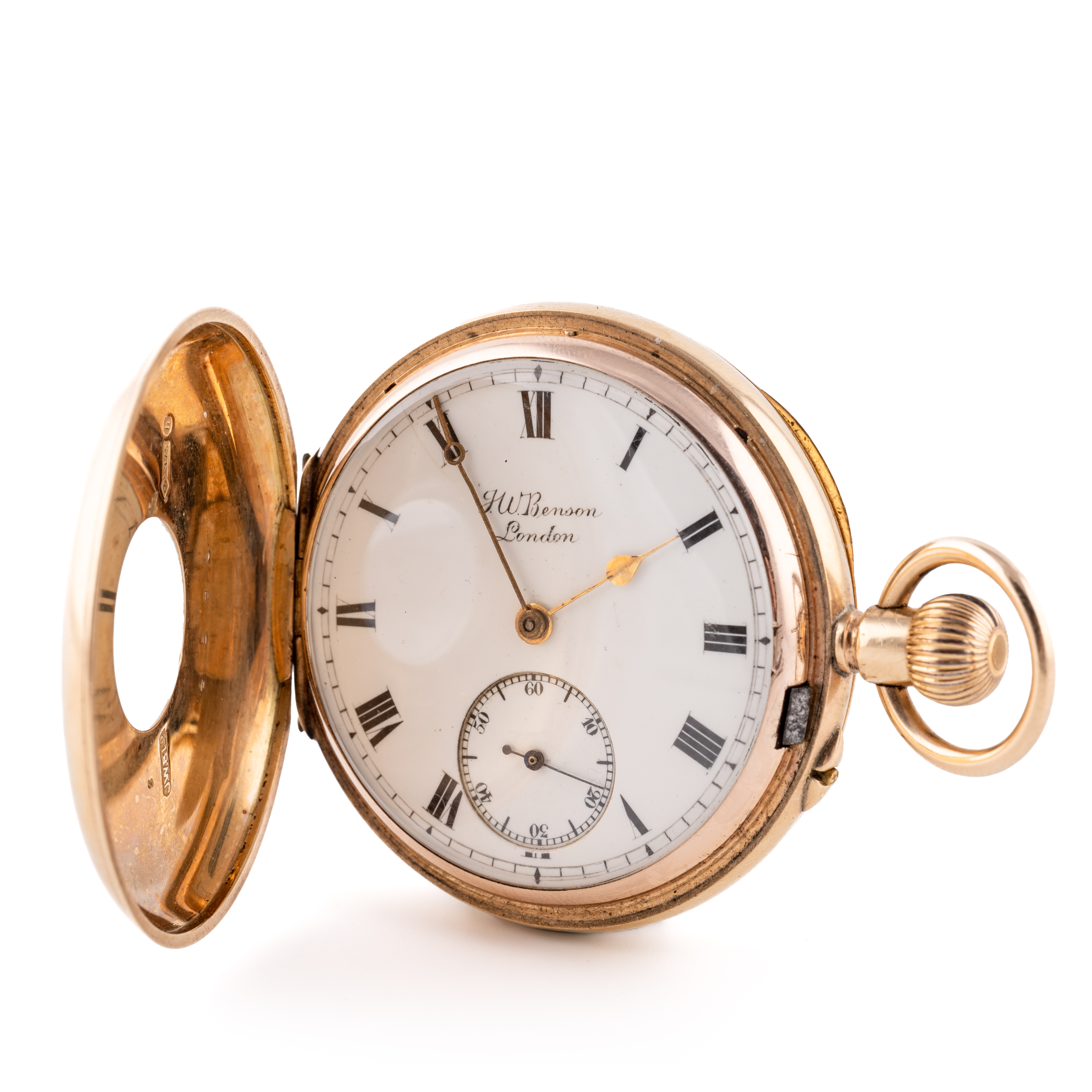 475 · 9K Yellow Gold Vintage JW Benson Half-hunter Style Pocket Watch, 1923