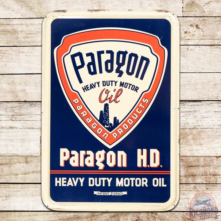 Paragon Heavy Duty Motor Oil Emb. Single Sided Tin Sign w/ Logo