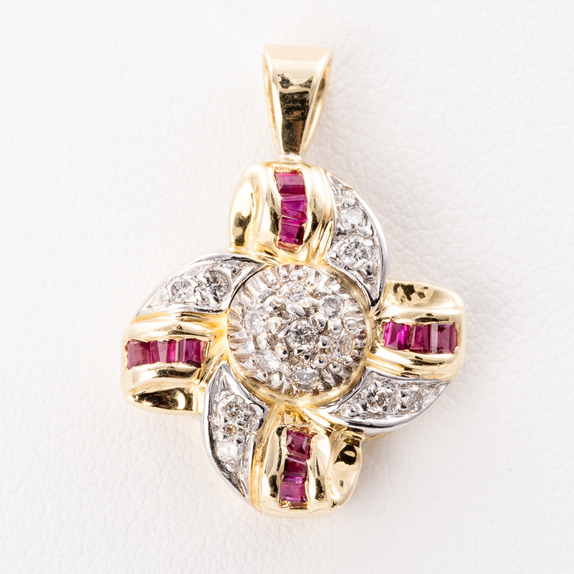 77 · Ruby & Diamond Flower Pendant 14ct Gold