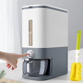 25LBS LARGE RICE DISPENSER, LARGE GRAIN CONTAINER STORAGE WITH LID MEASURING CYLINDER MOISTURE PROOF HOUSEHOLD CEREAL DISPENSER BU
