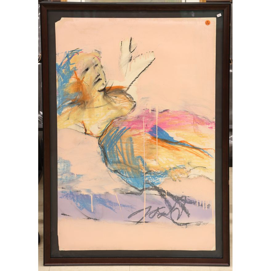 Abstract Figure with Pink 1969 Painting Framed 40''x28''