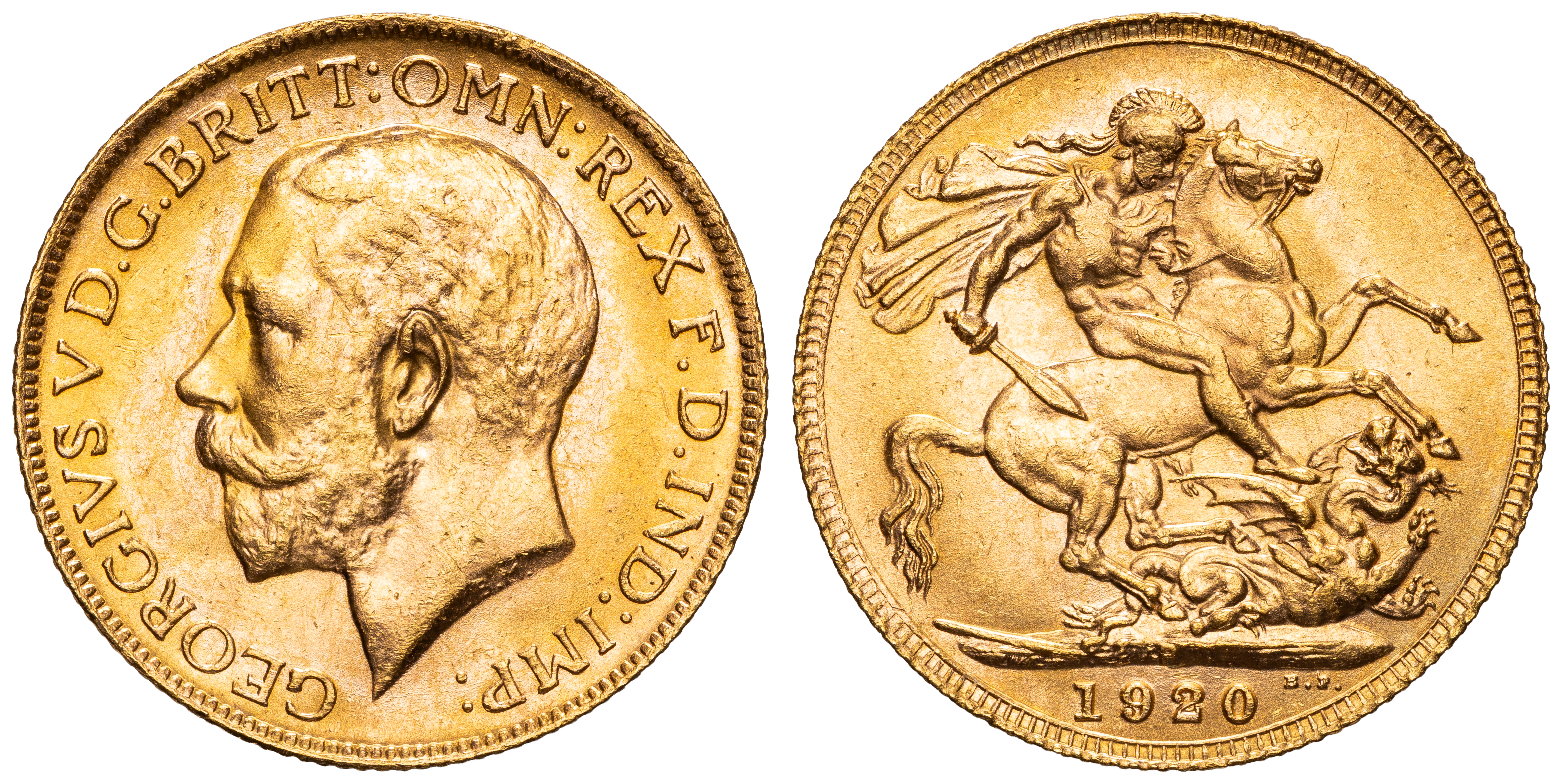 92 · George V, St George Reverse, Sovereign, 1920-P,  UNC