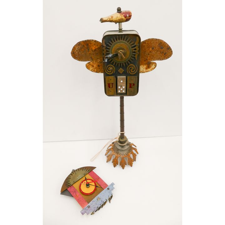 2pc Wild Metal Works Seattle Assemblage Clocks- 6x19''