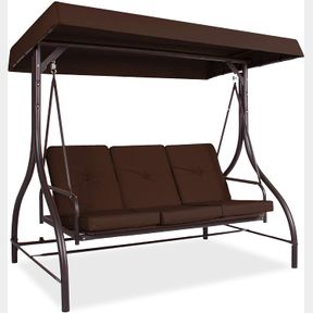 3 SEAT OUTDOOR PATIO GARDEN SWING 2 IN 1 CANOPY SWING CHOCOLATE