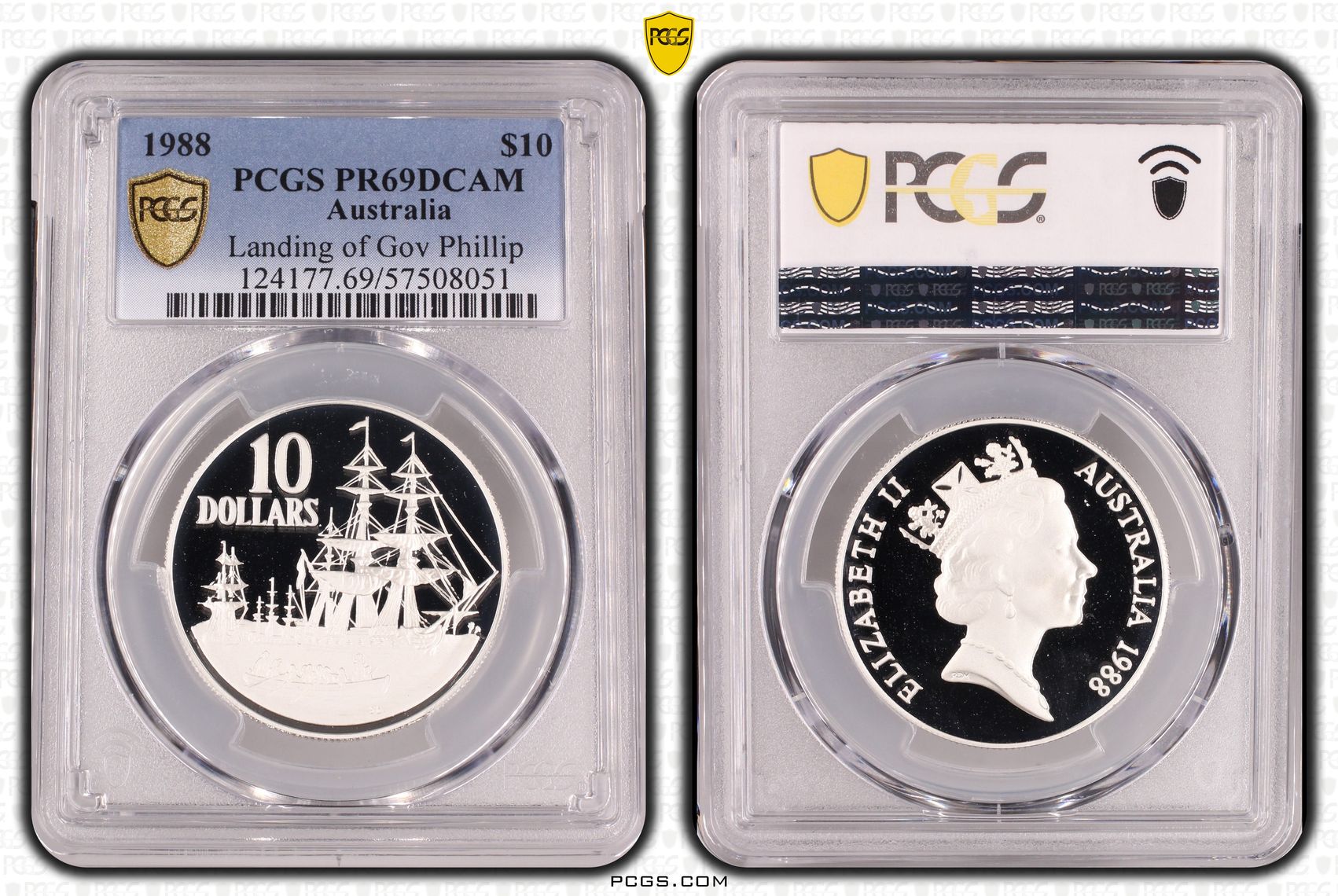 Elizabeth II, Landing of Gov Phillip, Ten Dollar, 1988, PCGS PR69DCAM