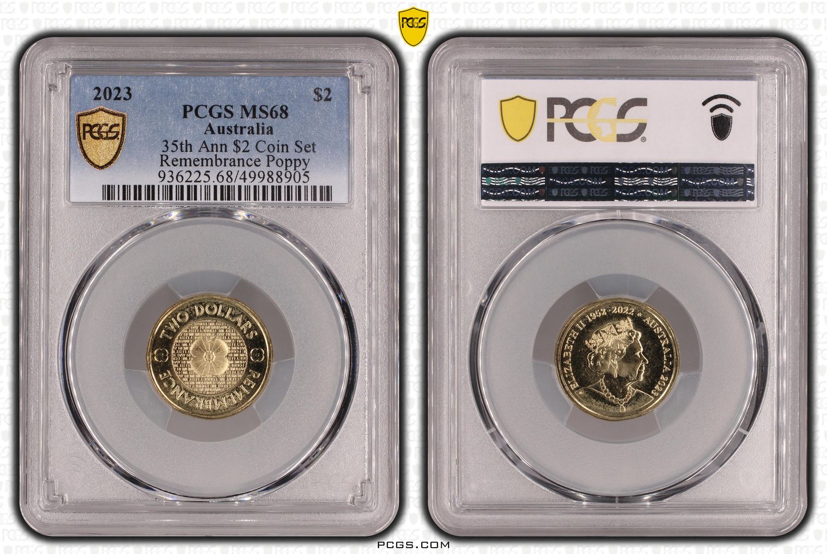 35th Ann $2 Coin Set Remembrance Poppy, Two Dollar, 2023, PCGS MS68