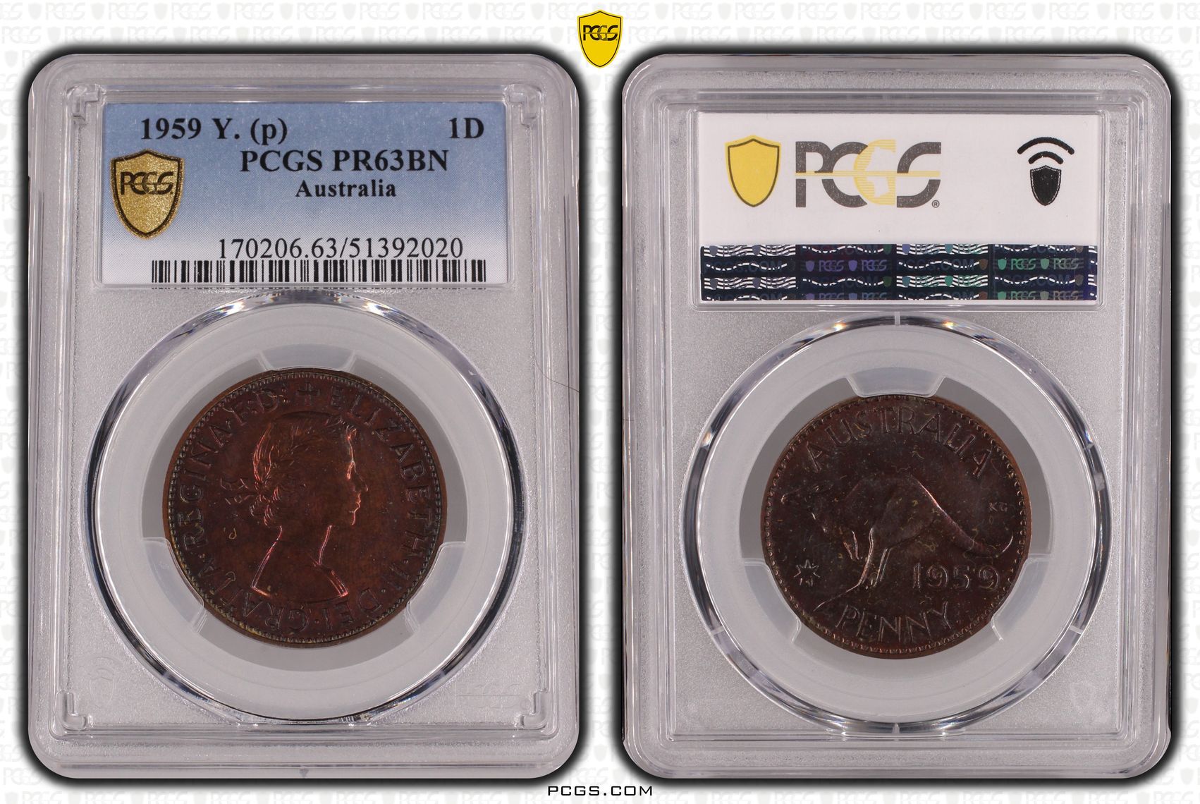 POP 2/0, One Penny, 1959, PCGS PR63BN
