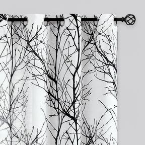 FMFUNCTEX LINEN SEMI SHEER CURTAINS FOR BEDROOM, BLACK WHITE CURTAINS 96 INCHES LONG FOR LIVING ROOM, GREY TREE BRANCH PATTERNED C