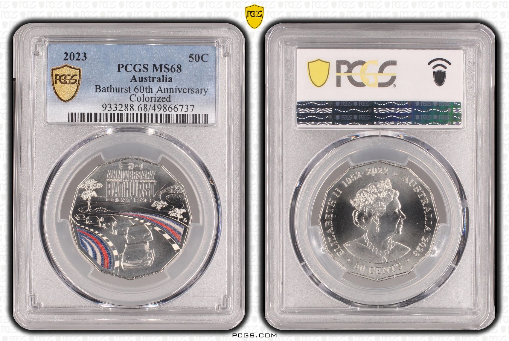 176 · Bathurst 60th Anniversary Colourised, Fifty Cent, 2023, PCGS MS68