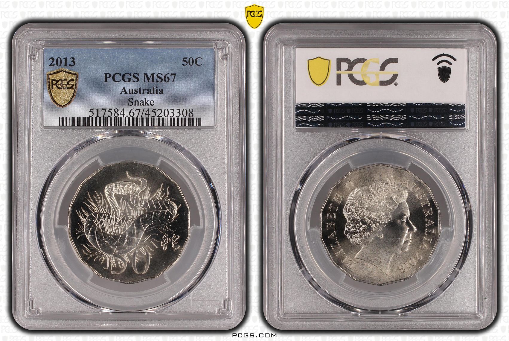 2013 Australia Fifty Cent, 50c Snake PCGS - MS67 -308