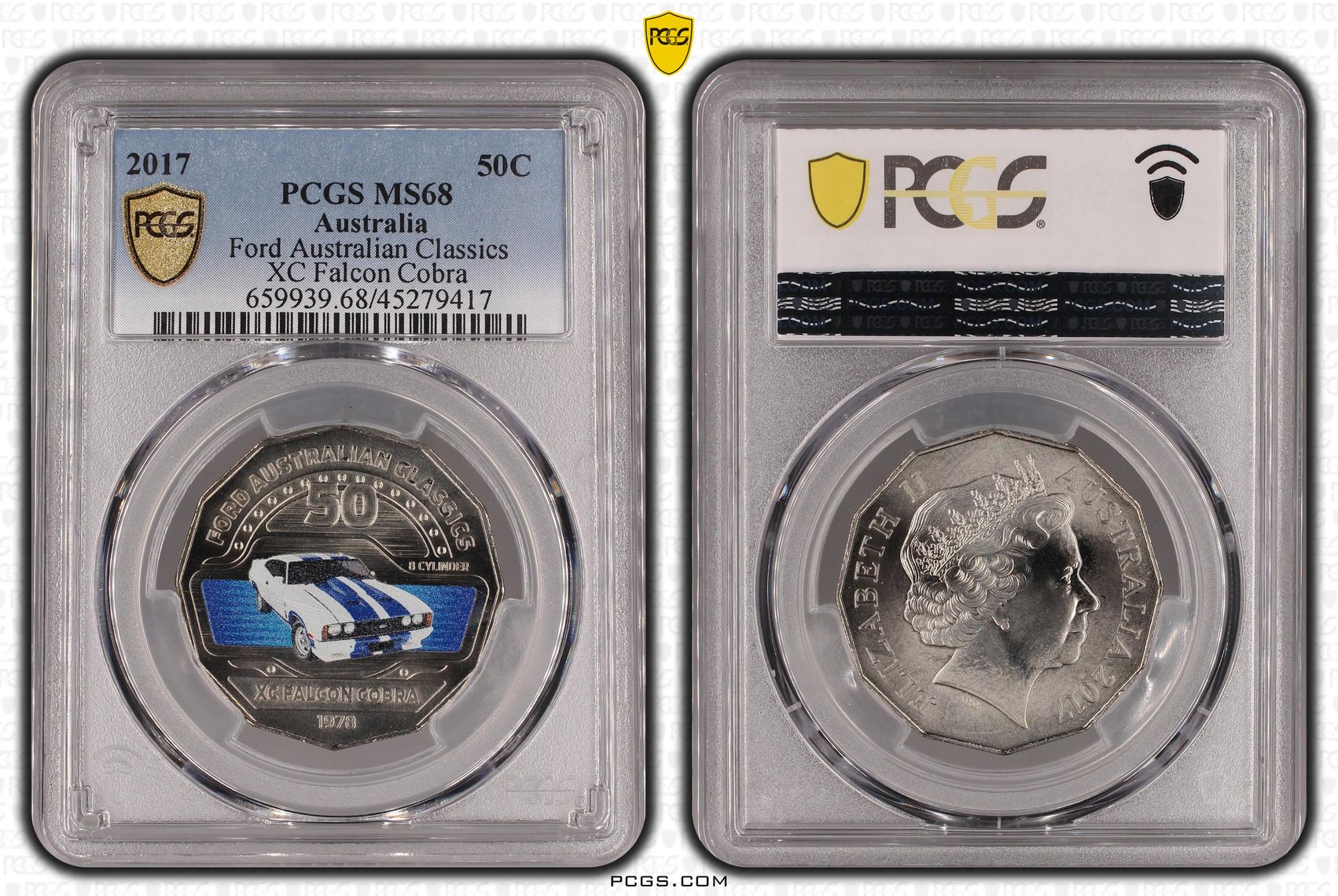 127 · Ford Australian Classics - XC Falcon Cobra , Fifty Cent, 2017, PCGS MS68