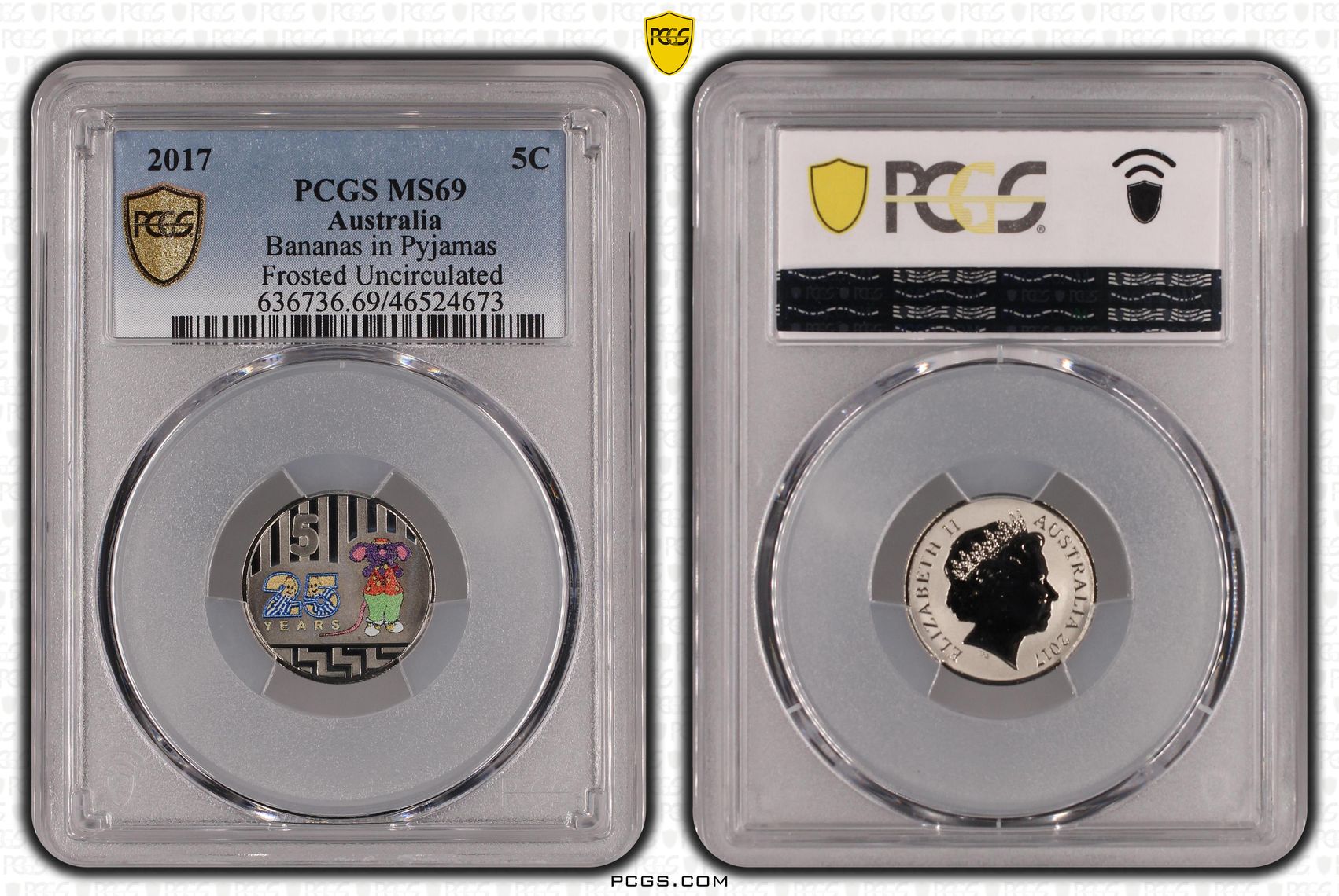 Bananas in Pyjamas Frosted Uncirculated, Five Cent, 2017, PCGS MS 69
