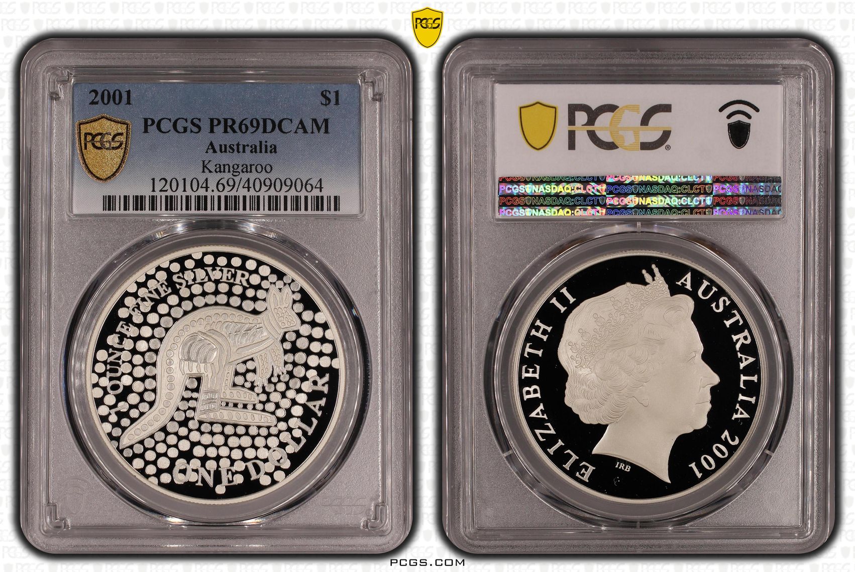 Kangaroo Ag-Aboriginal Design, One Dollar, 2001, PCGS PR69DCAM