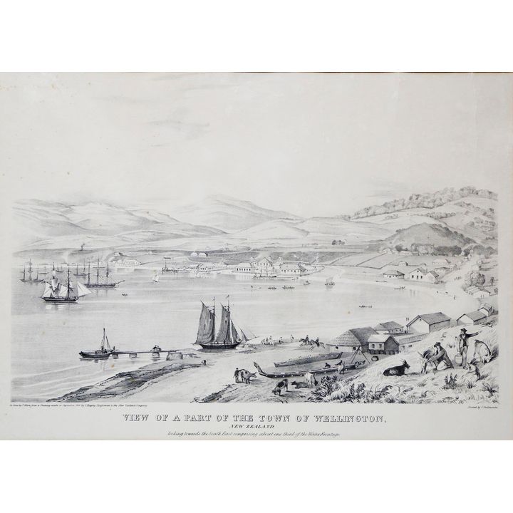 HEAPHY, CHARLES - Lithograph, View of a part of the town of Wellington, New Zealand.