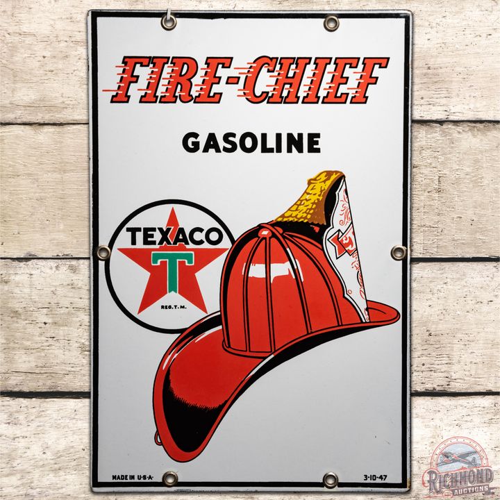 Baby 12" (Small) 1947 Texaco Fire Chief Gasoline SSP Pump Plate Sign - 9