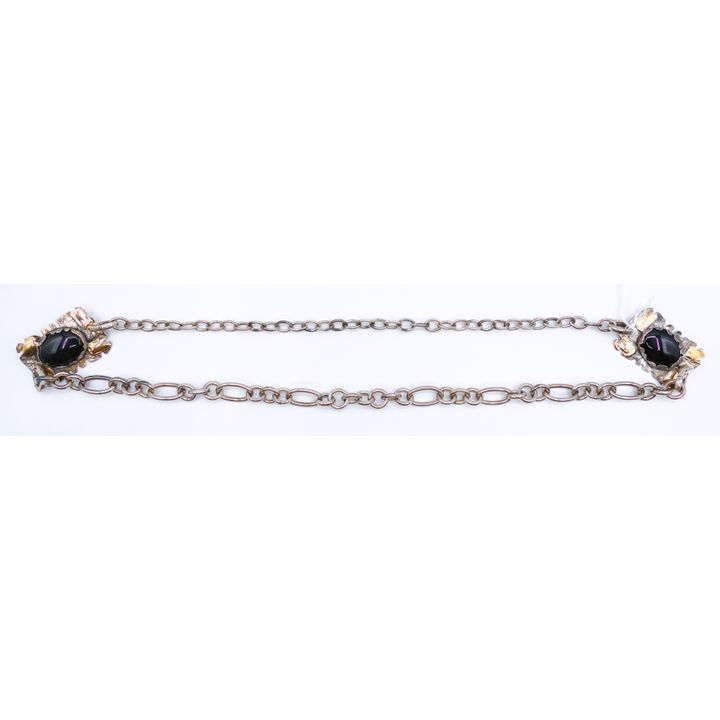 Signed Marsh 1994 Sterling Onyx Art Necklace 32'' - 126 Grams