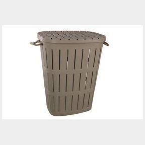 Laundry Basket with Rope Handles and Hinged Lid Wooden Texture 62L Light Cream | BEND/ DENTED