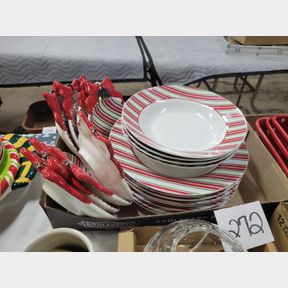 Christmas candy cane striped serving plates, bowls, and dishes