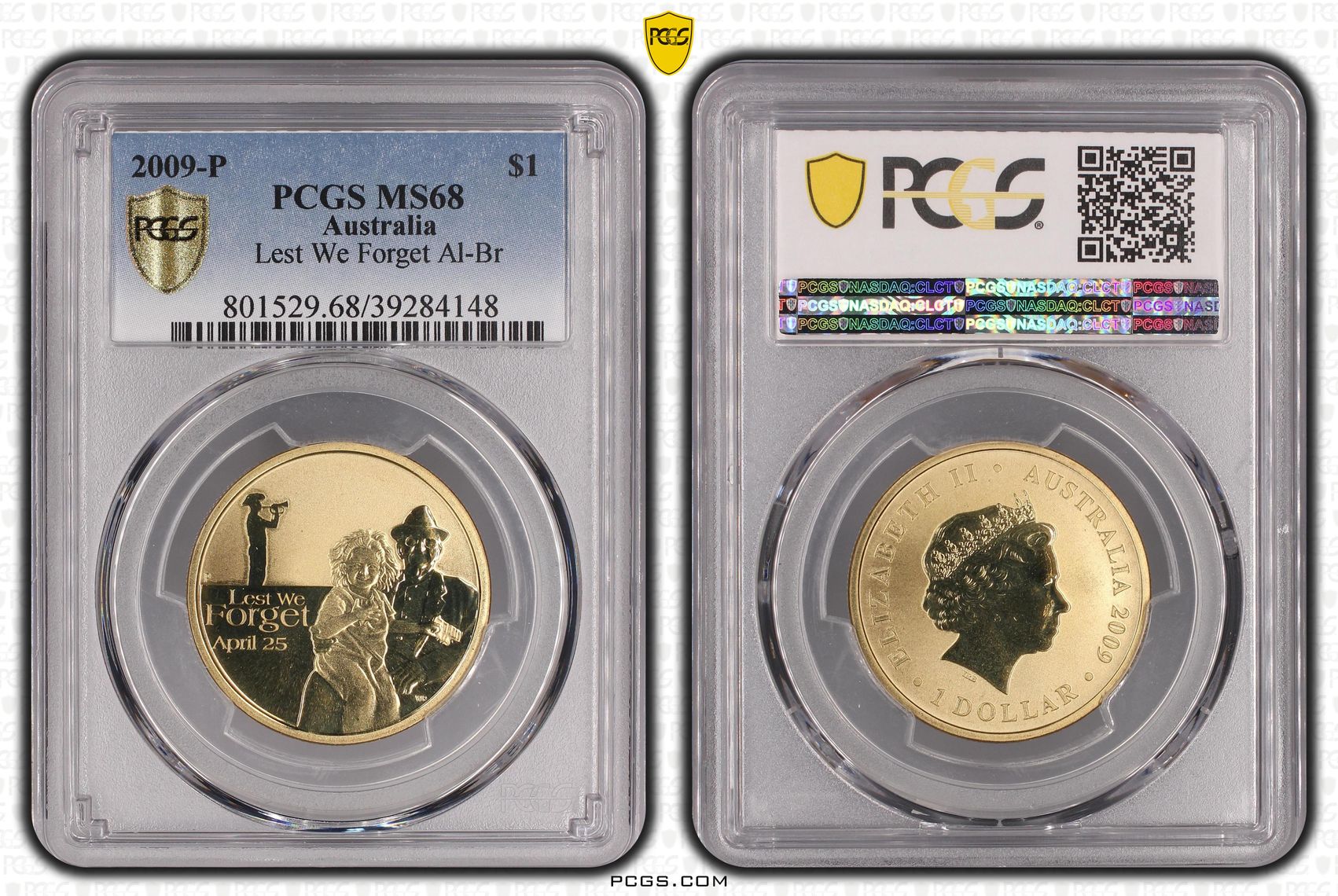 Lest We Forget Al-Br, One Dollar, 2009-P, PCGS MS68