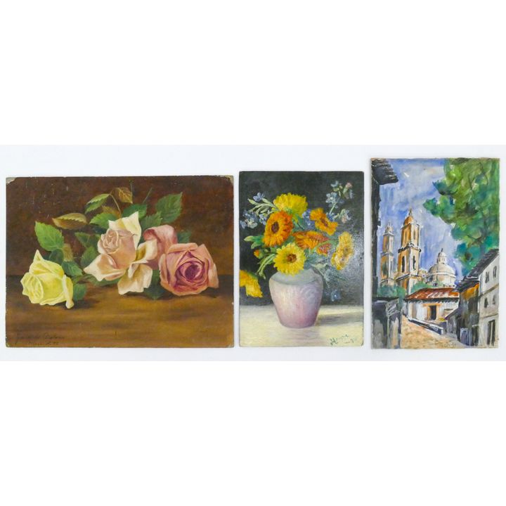 3pc Antique Small Oil Paintings 9''x12'' Largest