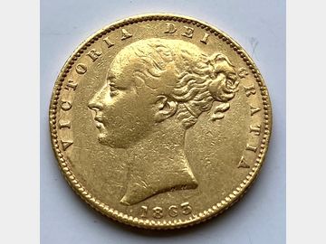 1863 VICTORIA YOUNG HEAD LONDON SHIELD GOLD SOVEREIGN