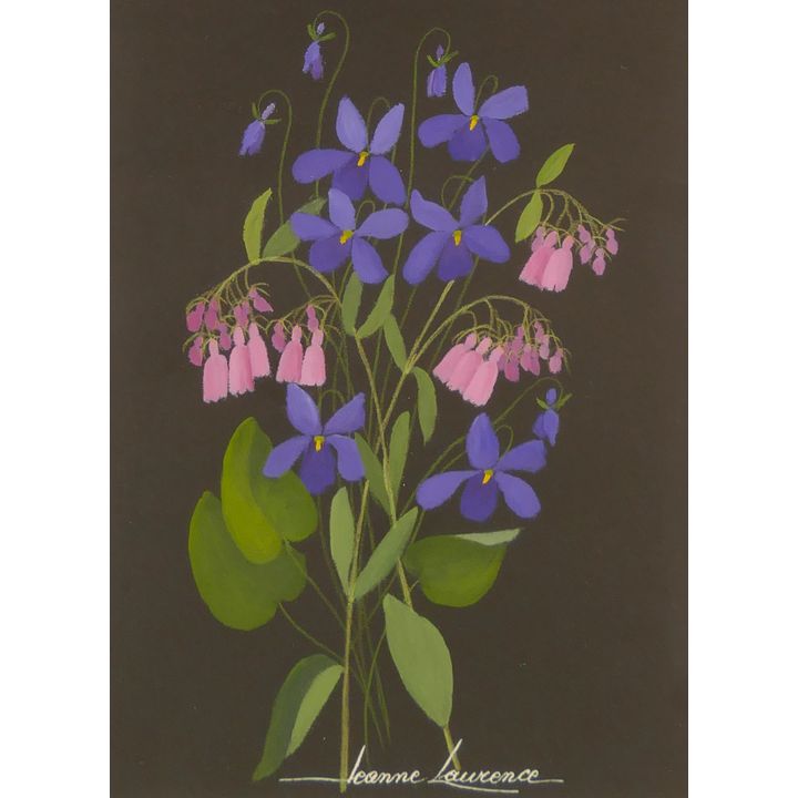 Jeanne Laurence ''Mountain Violets'' Oil on Paper Black Framed 13''x9.5''