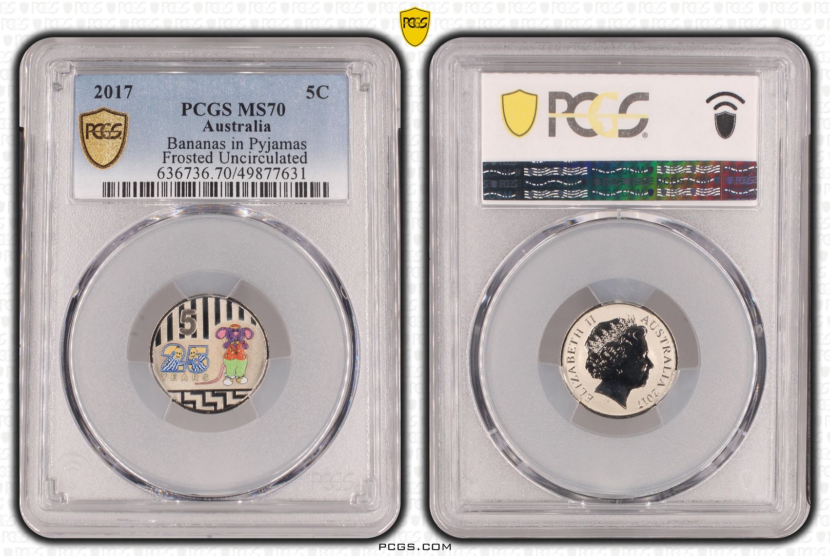 Bananas in Pyjamas Frosted Uncirculated, Five Cent, 2017, PCGS MS70