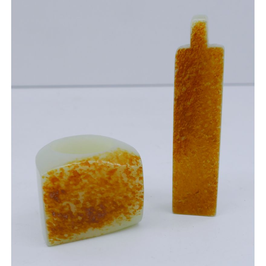 2pc Chinese Jade Russet Skin Archer's Implements