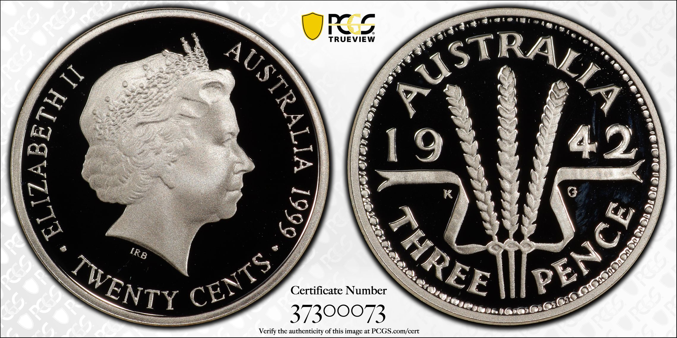 1942 3d Ag, Twenty Cent, 1999, PCGS PR69DCAM
