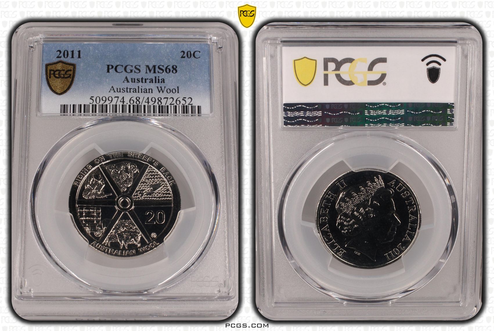 142 · Elizabeth II, Australian Wool , Twenty Cent, 2011, PCGS MS68