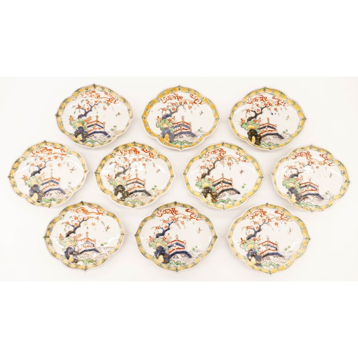 Set 10 Ornate Japanese Imari Quatrefoil Dishes 5.75"