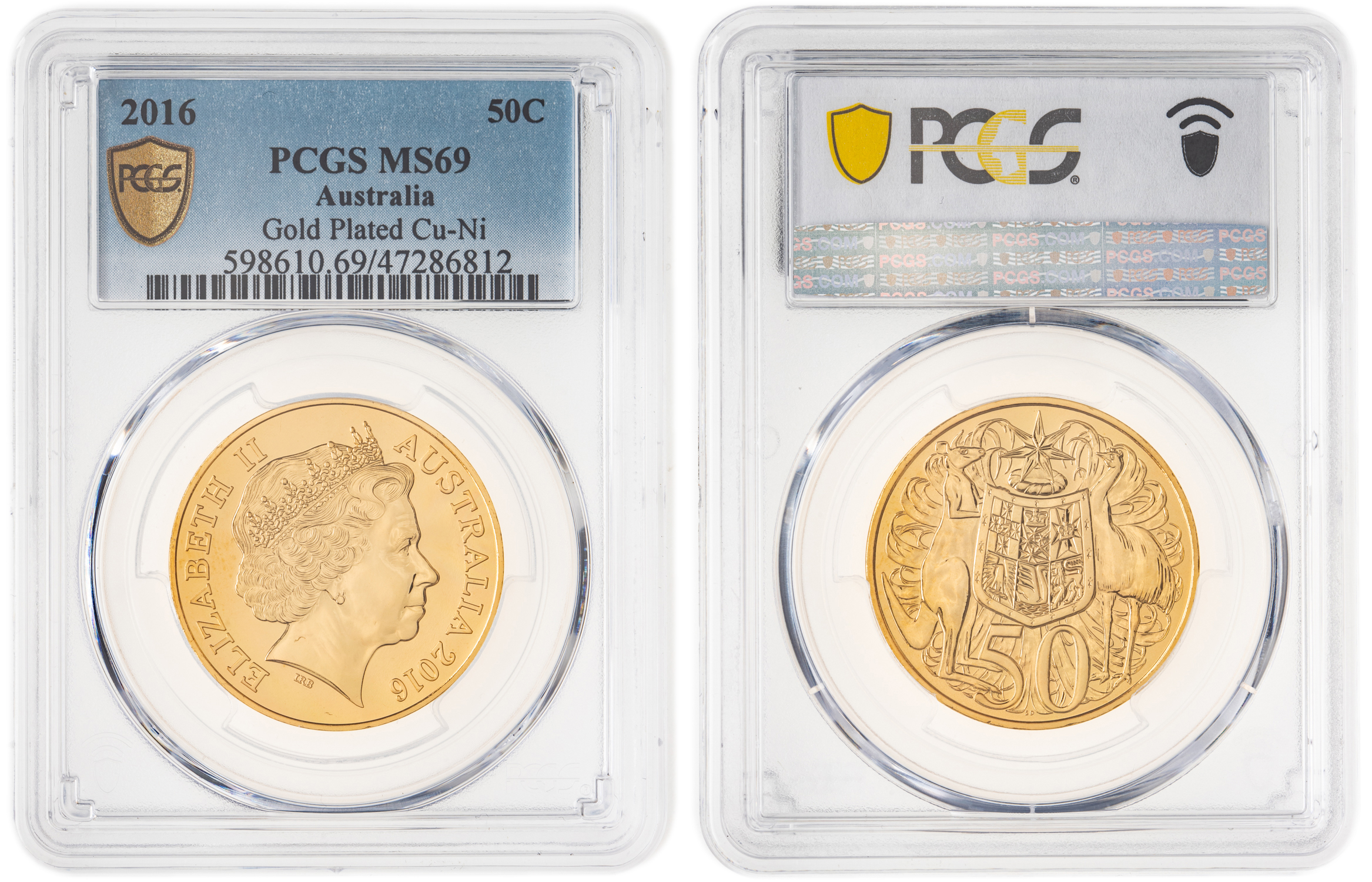 Elizabeth II, Gold Plated Cu-Ni, Fifty Cent, 2016, PCGS MS69