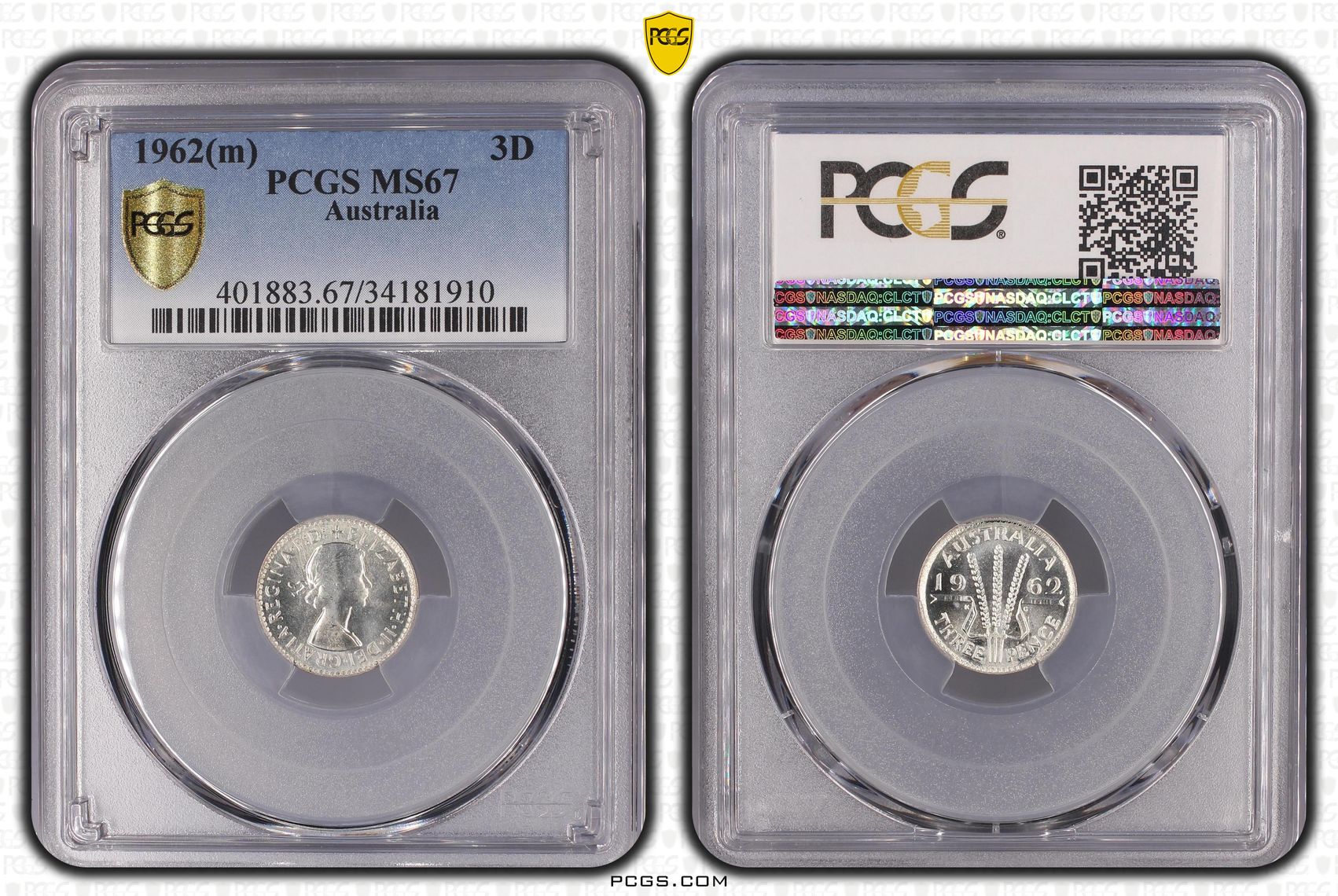 Elizabeth II, Threepence, 1962, PCGS MS67