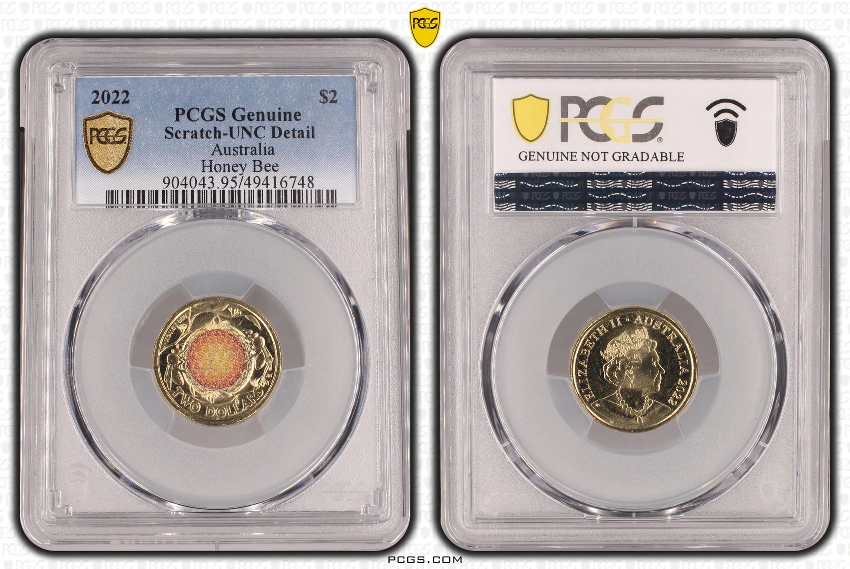 491 · Honey Bee Colorized, Two Dollar, 2022, PCGS Genuine - UNC Details (95 - Scratch)