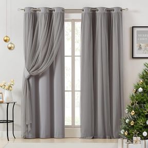 Bujasso Grey Blackout Curtains with Sheer Overlay Mix and Match Double Layer Window Curtains Thermal Insulated 95 inch