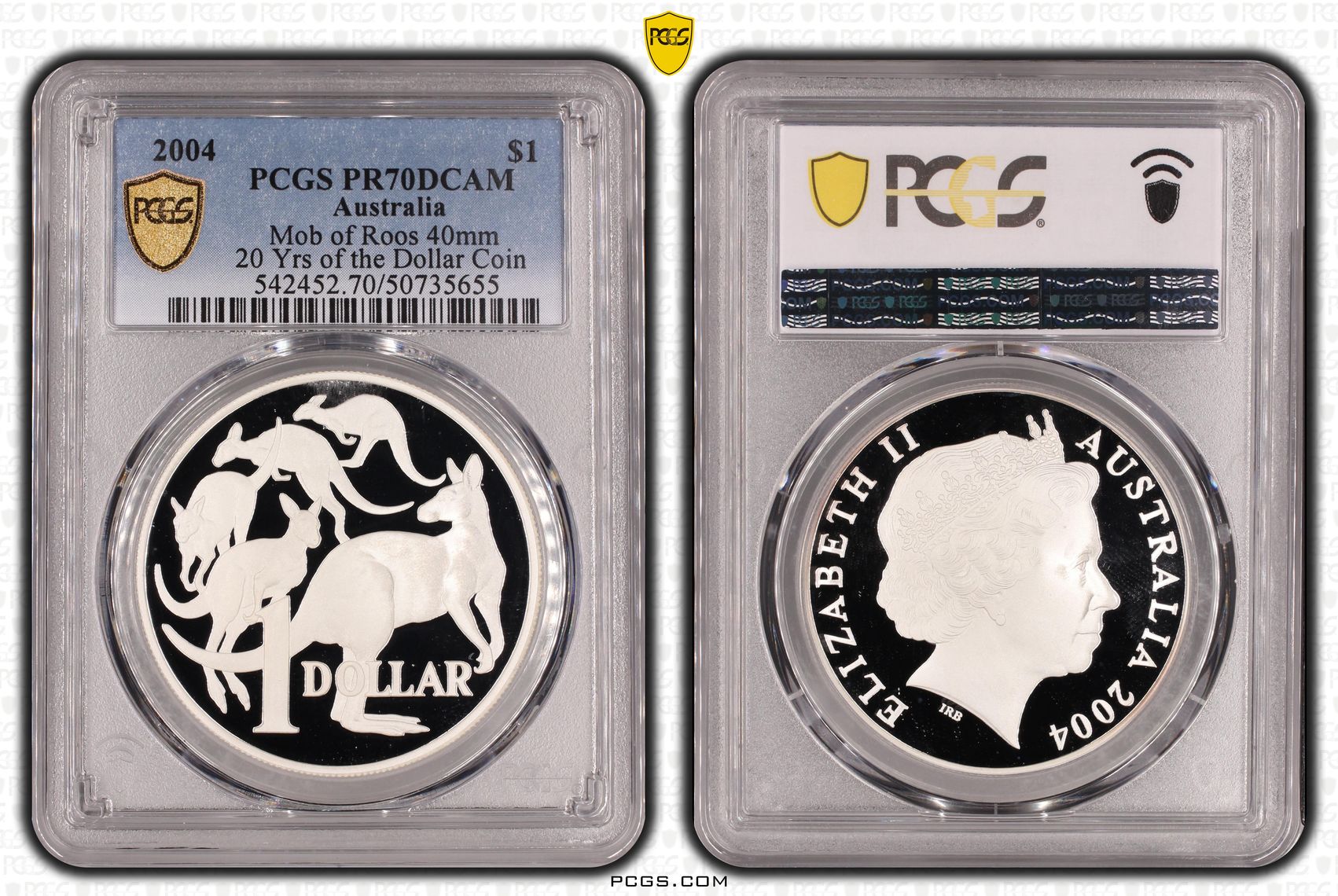 Mob of Roos 40mm 20 Yrs of the Dollar Coin, One Dollar, 2004, PCGS PR70DCAM