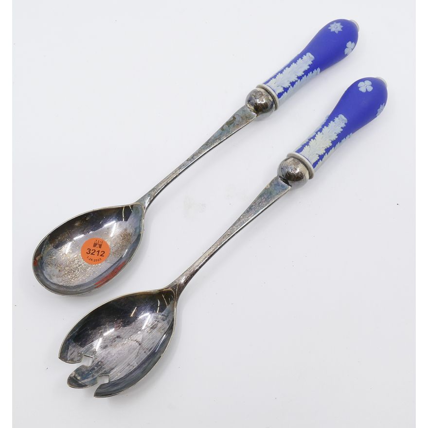 Wedgwood Blue Jasperware Dipped Salad Server Spoon & Fork