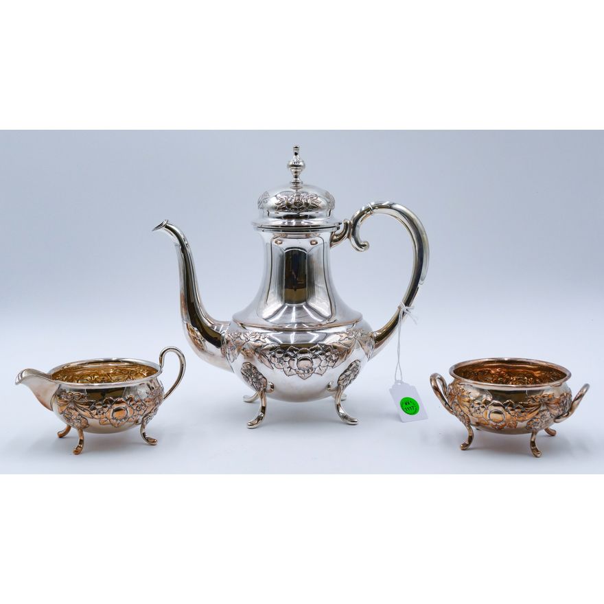 3pc Magnus Aase Norwegian 830 Silver Floral Repousse Teaset