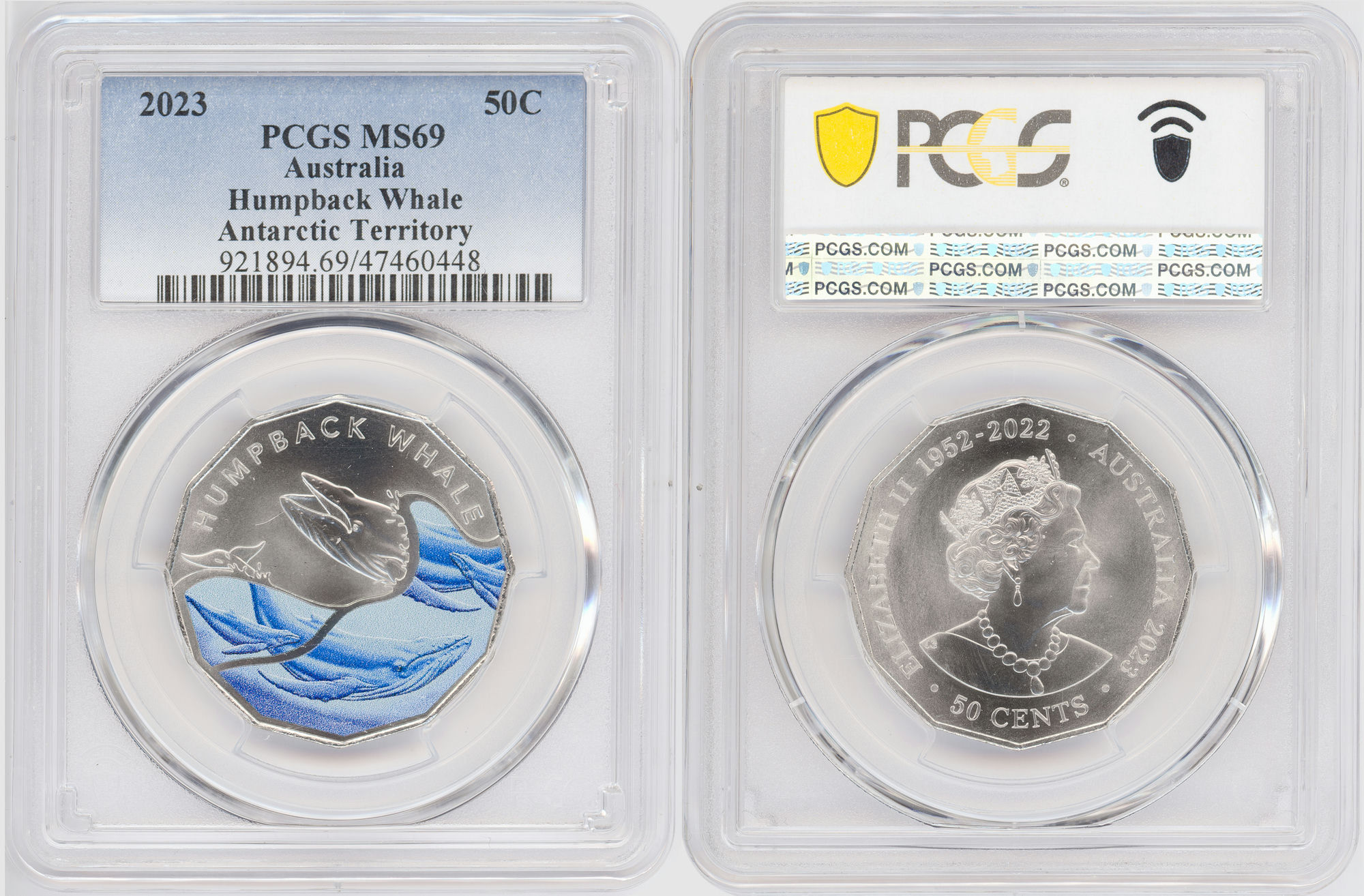 178 · Humpback Whale Colorized , Fifty Cent, 2023, PCGS MS69