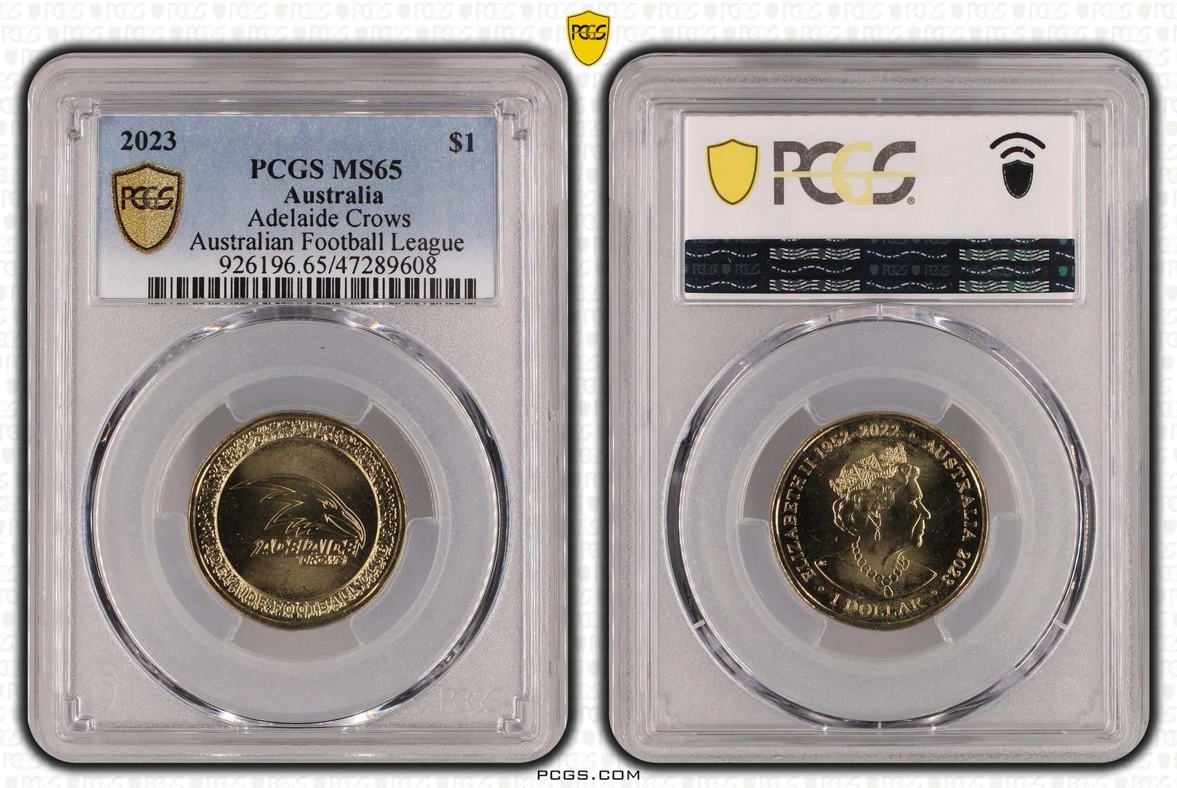Elizabeth II, AFL- Adelaide Crows , One Dollar, 2023, PCGS MS65