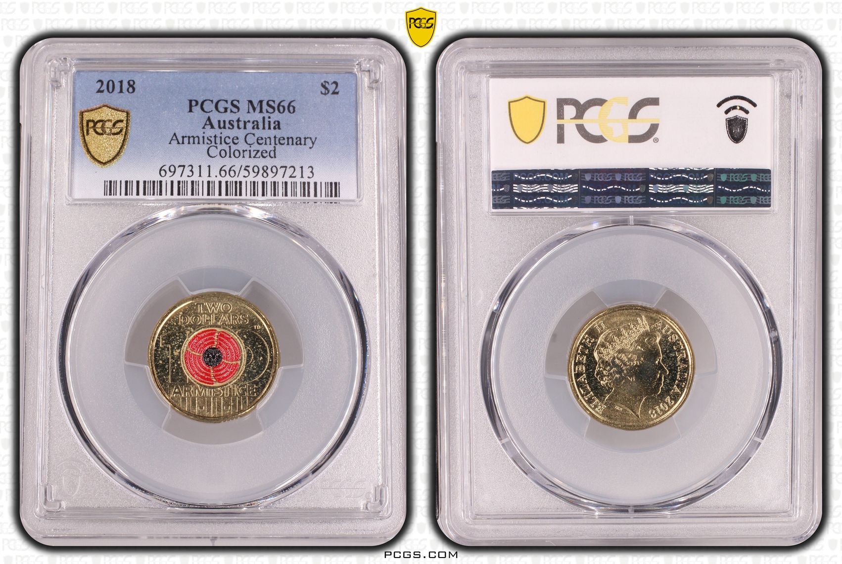 Armistice Centenary Colorized, Two Dollar, 2018, PCGS MS66
