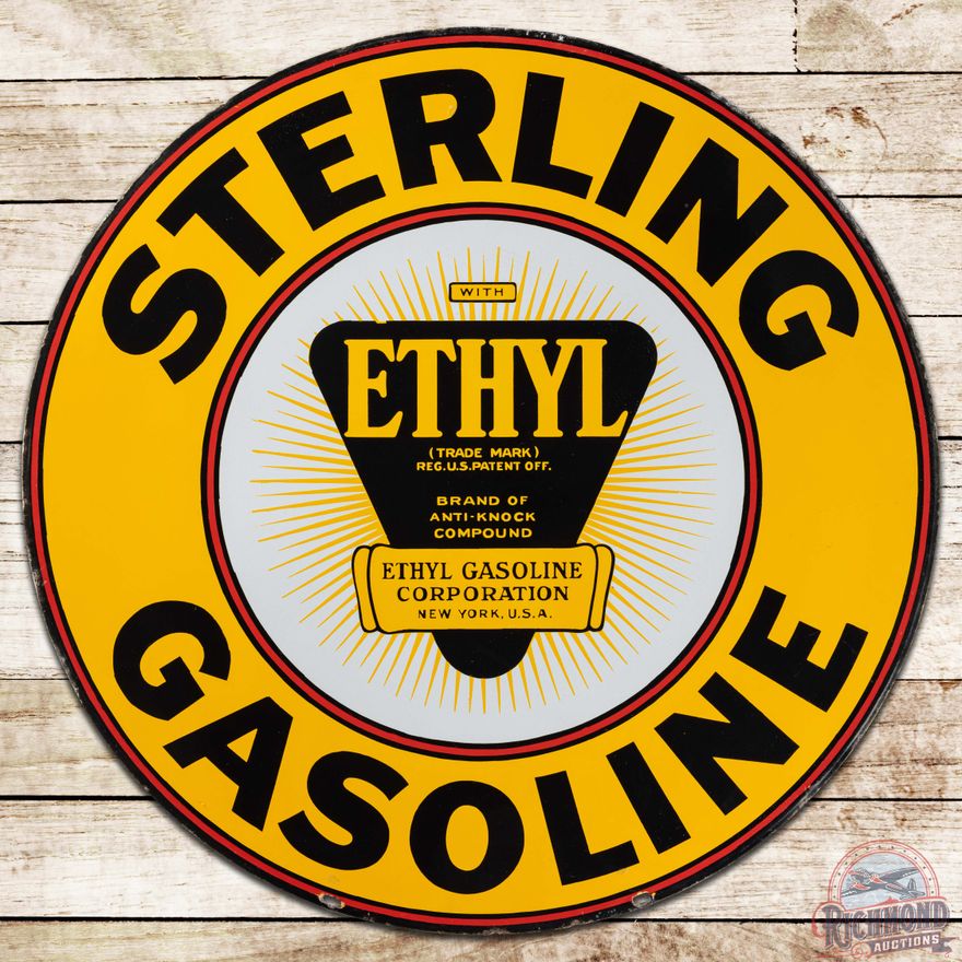 Sterling Ethyl Gasoline 30" DS Porcelain Sign w/ Logo