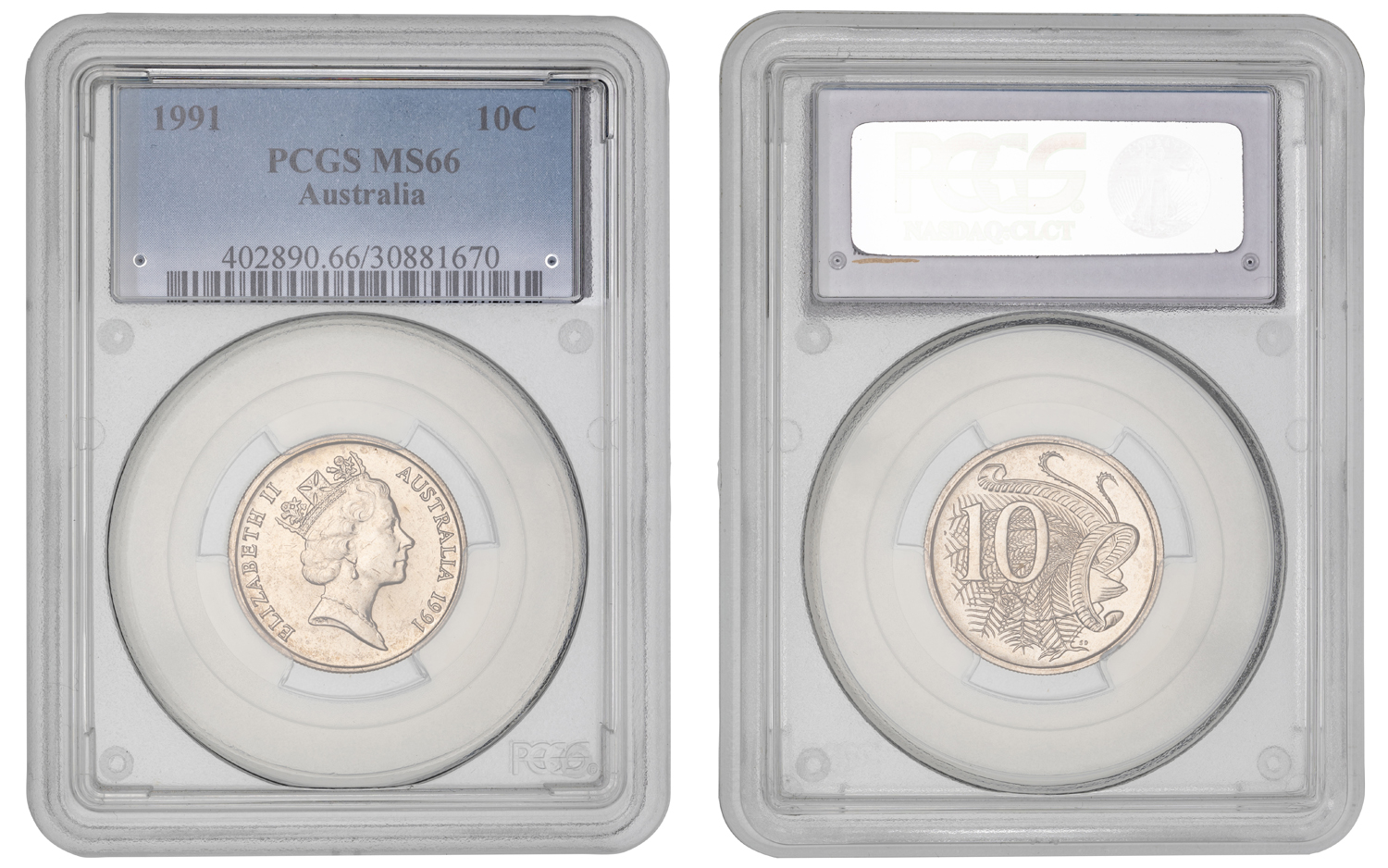 Elizabeth II, Ten Cent , 1991, PCGS MS66