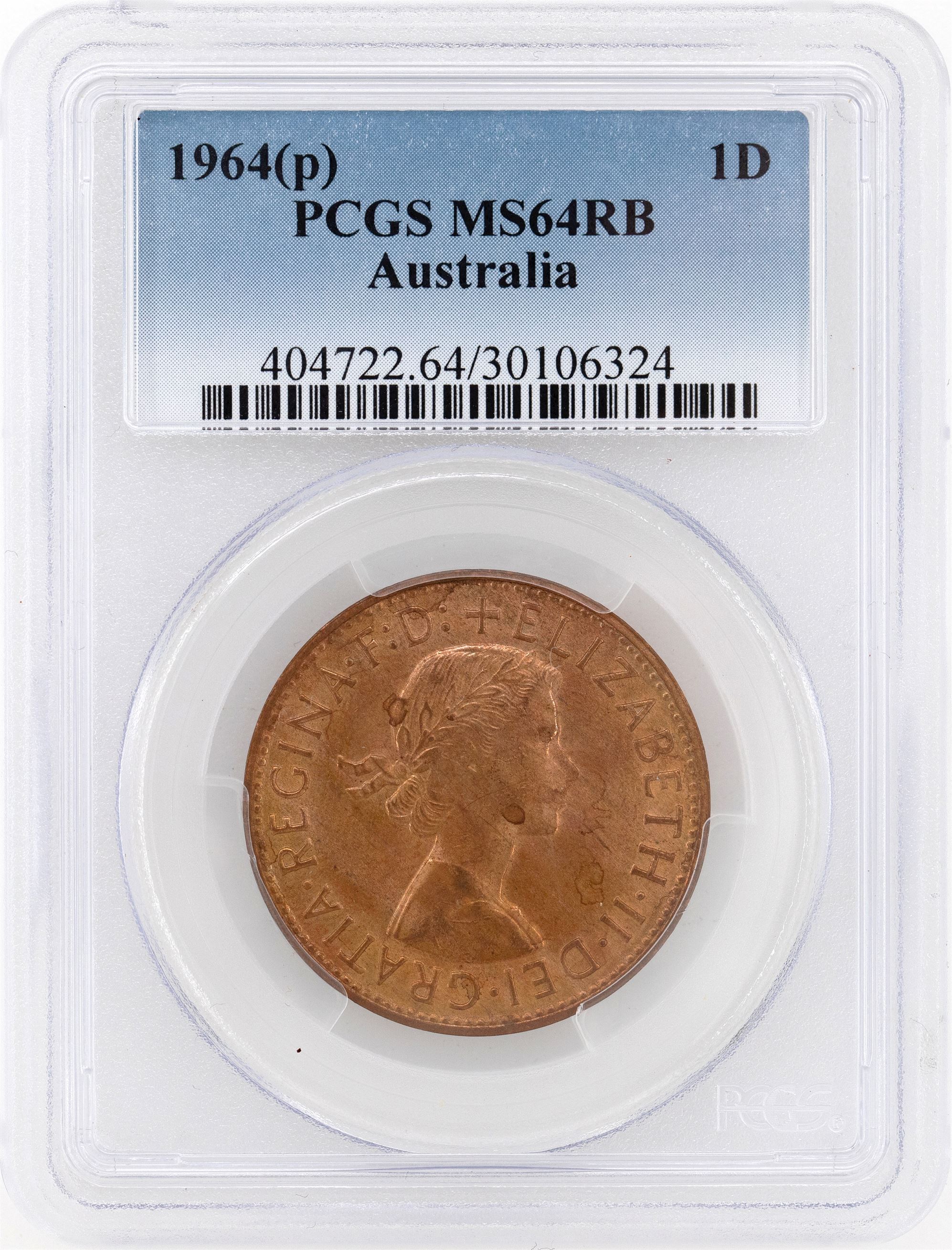 1964 Australia Penny PCGS - MS64RB -324