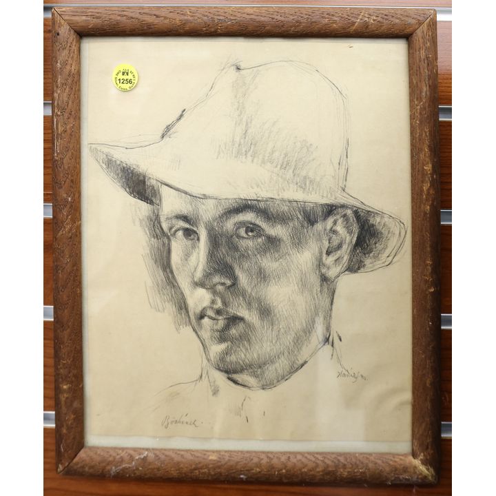 Antique Boskovic Male Portrait Graphite Drawing Framed 13''x11''