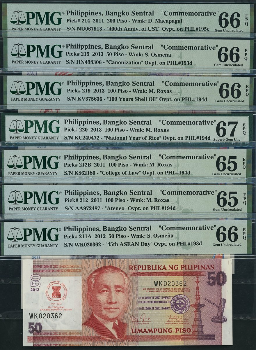 Bangko Sentral, Philippines, [7 notes] group of Commemorative issues ...